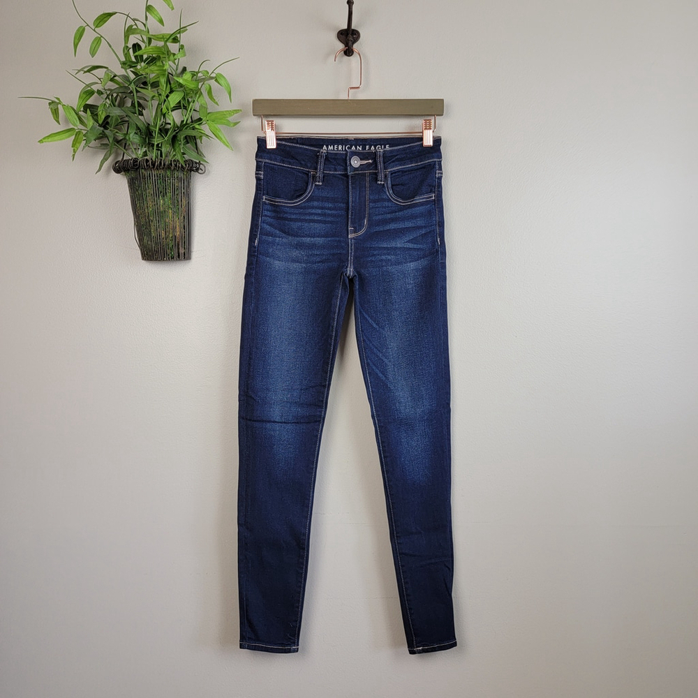American Eagle Jegging Dark Wash Mid Rise Skinny Next Level Stretch AE 2 Jeans